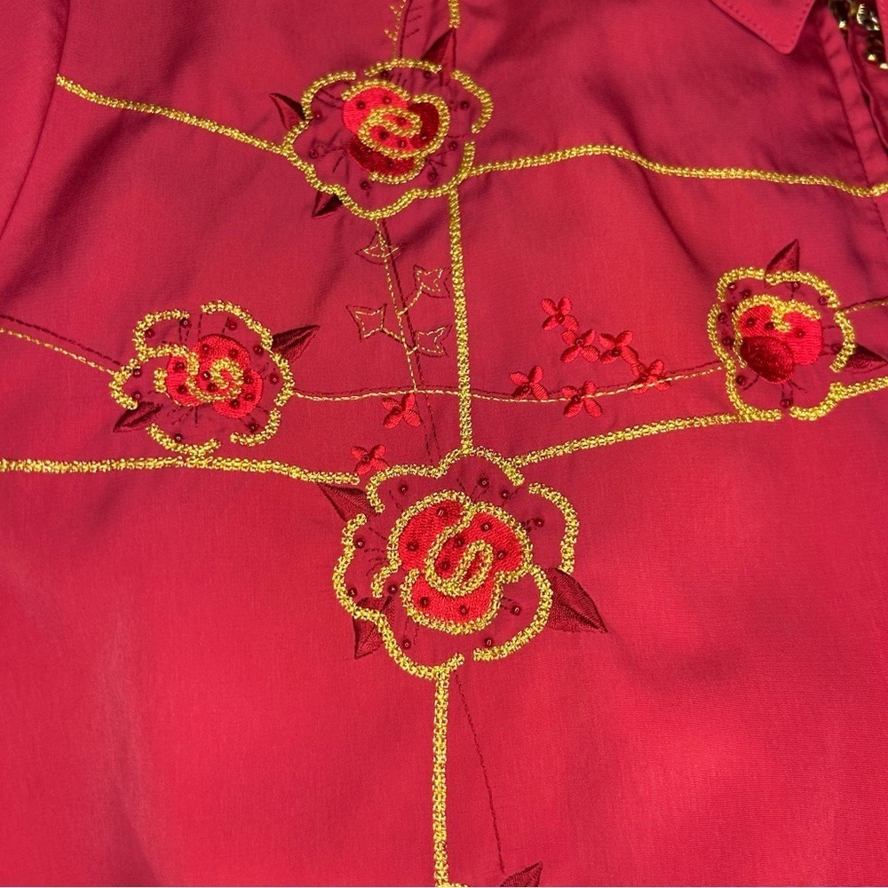 Blair Boutique Red Floral Embroidered Zip Blouse Jacket | Sizeā XL - Picture 5 of 10